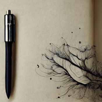 drawing with Ink pen on old aged paper.