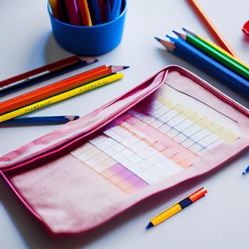 Office supplies in different colors. Everything for office and school.