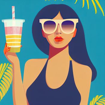 flat illustration of a girl with a milkshake. High quality 3d illustration