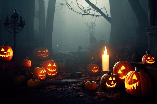 Halloween pumpkins talking with each other. High quality 3d illustration