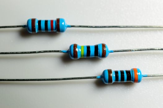 A set of resistors on a white background. Macro picture. Electronic components. . High quality photo