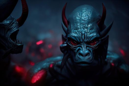 A Scary Demon in dark environment . High quality 3d illustration