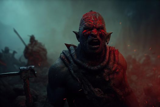realistic orc character screaming in war. High quality 3d illustration