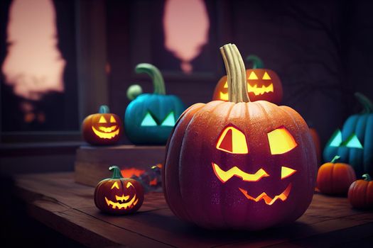 Halloween Pumpkin on top of table. High quality 3d illustration