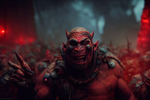 red colored orc posing in war. High quality 3d illustration