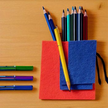 Office supplies in different colors. Everything for office and school.