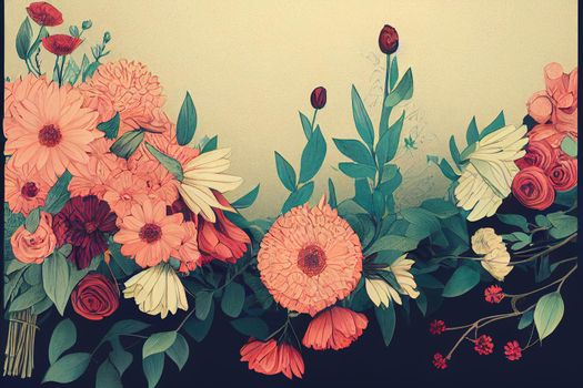 flower bouquet folk style black background. High quality 3d illustration