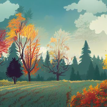 Autumn country, farm day, field floral, fox maple mid autumn, natural nature outdoor. High quality 3d illustration