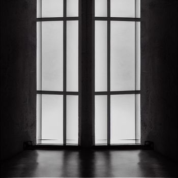 Illustration of a Black and white room with windows