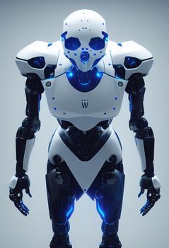 futuristic robot white color in bright background. High quality 3d illustration