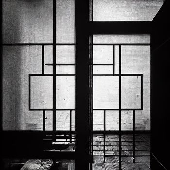 Illustration of a Black and white room with windows