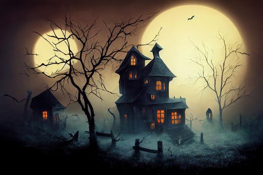 a haunting house in scary night. High quality 3d illustration