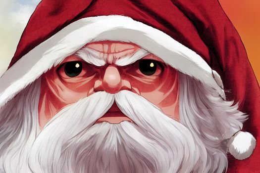 anime santa claus face close up. High quality 3d illustration