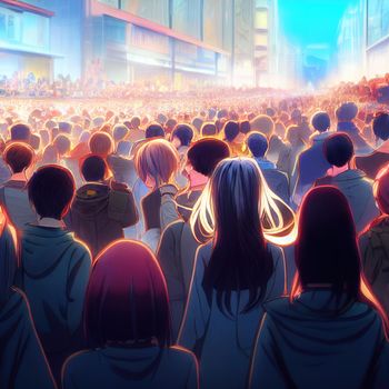 crowds background anime style. High quality 3d illustration