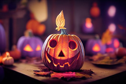 spooky smiling halloween pumpkin. High quality 3d illustration