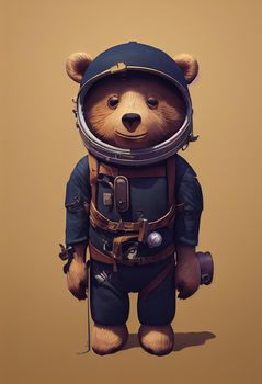 a little bear as an astronout costume. High quality 3d illustration