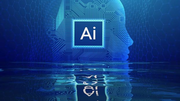 Ai woman face with circuit. Artificial intelligence chatbot. Big Data and Data Science.