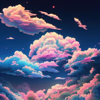 anime evening clouds 5. High quality 3d illustration