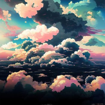 anime evening clouds 7. High quality 3d illustration
