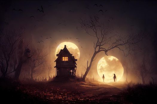 fantasy world halloween night. High quality 3d illustration