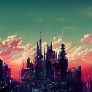 anime style city. High quality 3d illustration