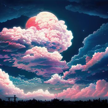 anime evening clouds. High quality 3d illustration