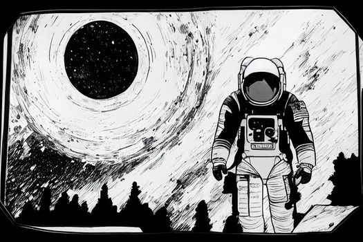 astronaut drawing manga style. High quality 3d illustration