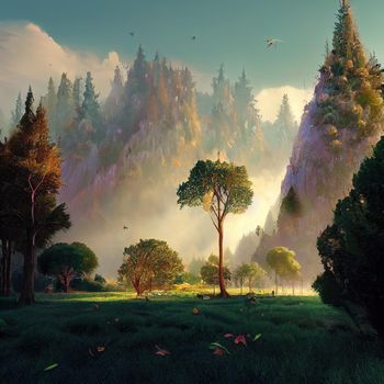 environment with fairy tale forest. High quality 3d illustration