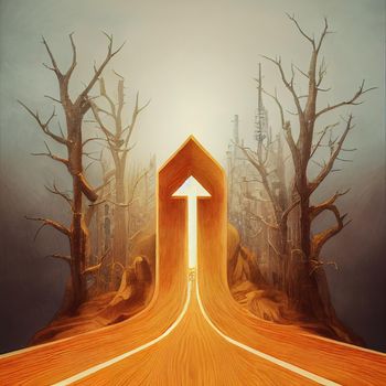 up arrow in highway. High quality 3d illustration