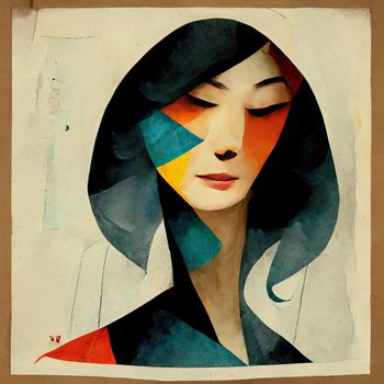 Abstract illustration of a stylised woman face. High quality 3d illustration