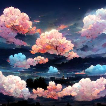 Beautiful Anime Evening Clouds Background Landscape. High quality illustration