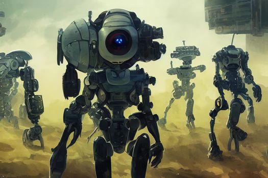 cyborg android robots army. High quality illustration