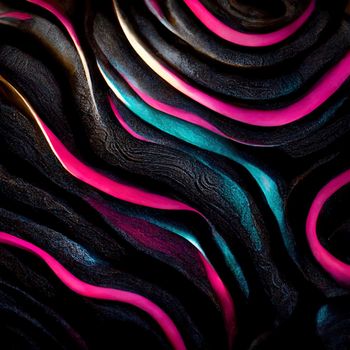 Dark Surface Wallpaper with Ripples. Glossy Texture with Neon Accents. High quality 3d illustration