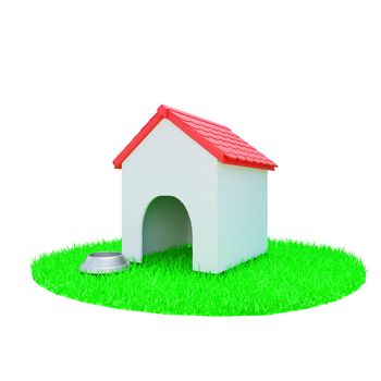 3d rendering of a dog house in the grass