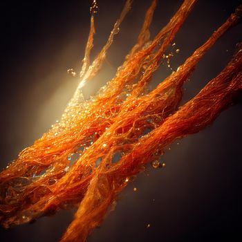 Glowing orange particle strands. High quality 3d illustration