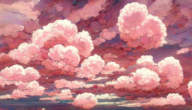 pink beautifull clouds in sky Anime Style. High quality illustration