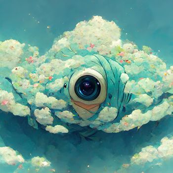 illustration of Cloudy Sky fish eye in Anime style. High quality illustration