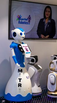 Dubai, UAE - 07.10.2021 Robot on display in the robots rental shop