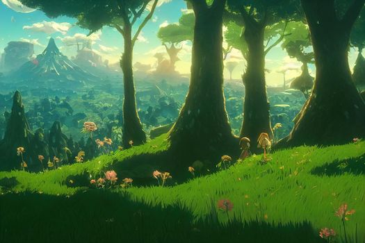 forest fairy kingdom, Beautiful Landscape, wide angle. High quality illustration