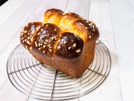 Brioche with butter and golden and crispy sugar just out of the oven