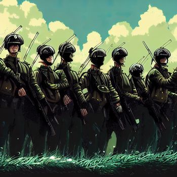 army of soldiers giving army salute. High quality illustration