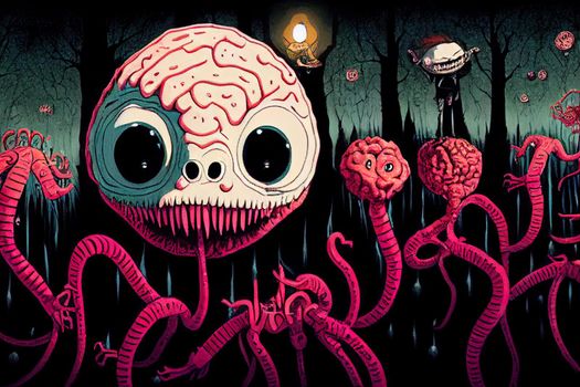Cartoon character with worms for brains. High quality illustration