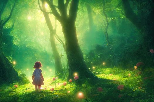 Young girl in a fantastic forest. High quality illustration