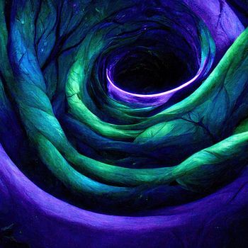 Blue, Purple and Green Colored Swirls form Abstract Neon Lights Tunnel. High quality 3d illustration