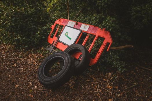 Abandoned tyres in the forest. High quality photo