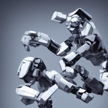 Square robot head takes out its brain with the hand
