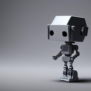 Square robot head takes out its brain with the hand