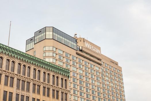 The Westin hotel in the downtown area of the Canadian capital near popular CF Rideau Centre and next to Parliament Hill Ottawa, Ontario Canada - August 26, 2020.
