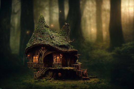 elf house in the forest. High quality illustration