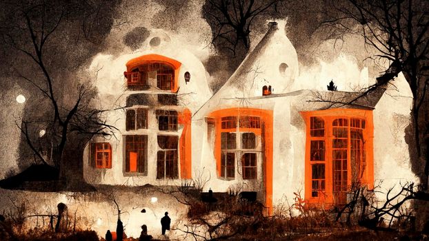Haunted House with Dark Horror Atmosphere. Haunted Scene House